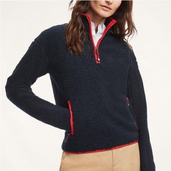 Brooks Brothers Teddy Fleece Half Zip Navy XS - Picture 1 of 7